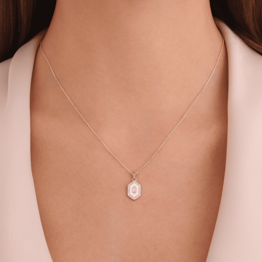 14 Ayar Altın Altıgen Baget Kolye - 2