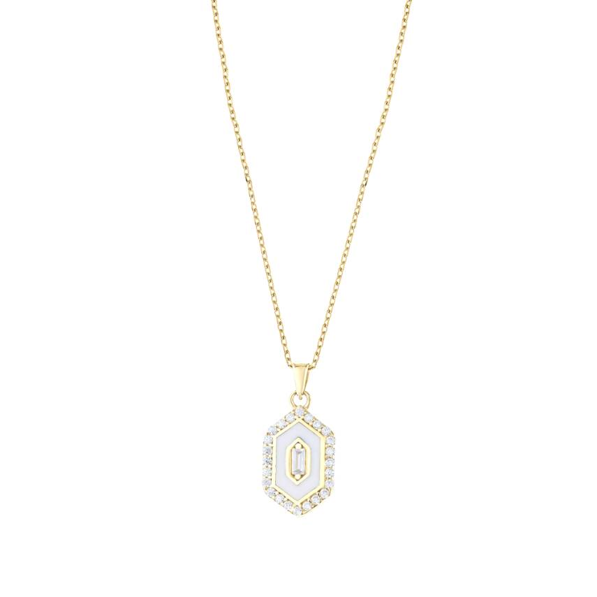 14 Ayar Altın Altıgen Baget Kolye - 3