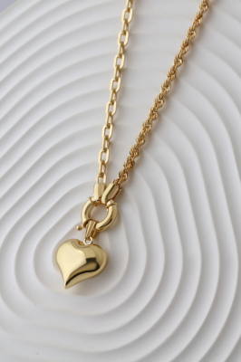 14 Ayar Altın Ataç Halat Kalpli Kolye - 2