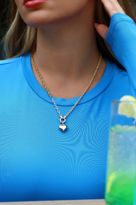 14 Ayar Altın Ataç Halat Kalpli Kolye - 4