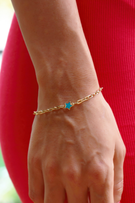 14 Ayar Altın Ataçlı Mineli Yıldız Bileklik - 3