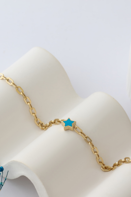 14 Ayar Altın Ataçlı Mineli Yıldız Bileklik