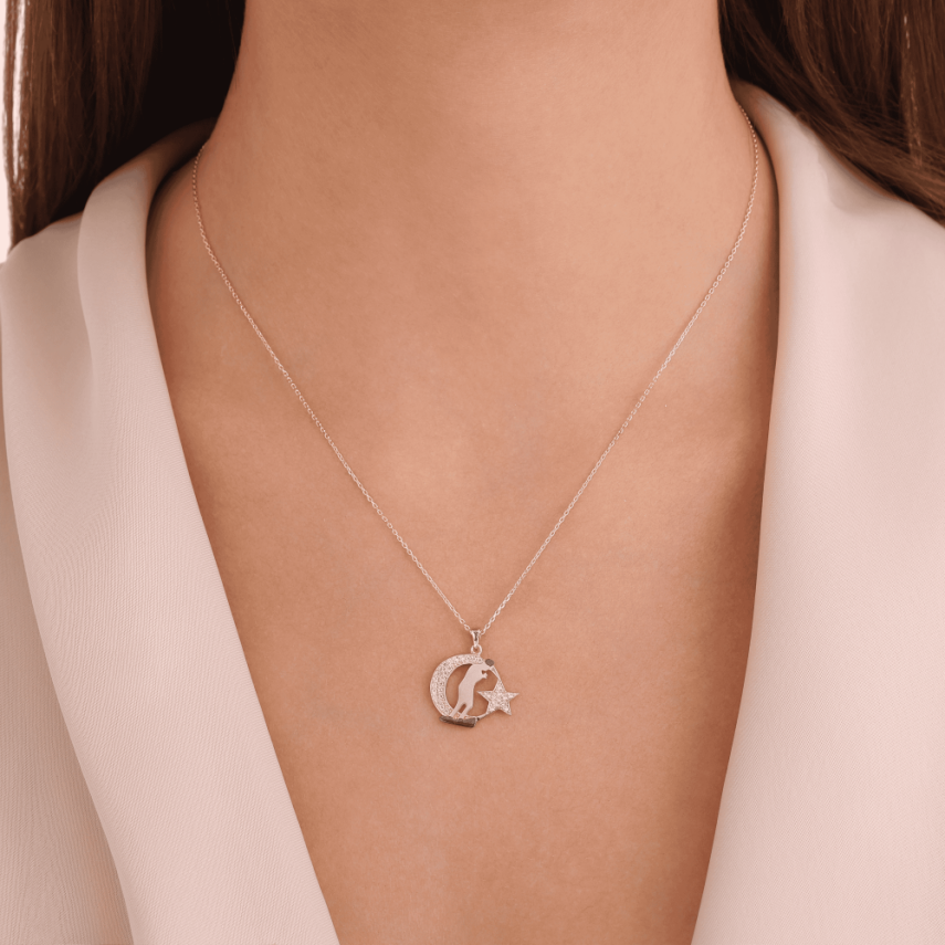 14 Ayar Altın Ay Yıldız Kolye - 2