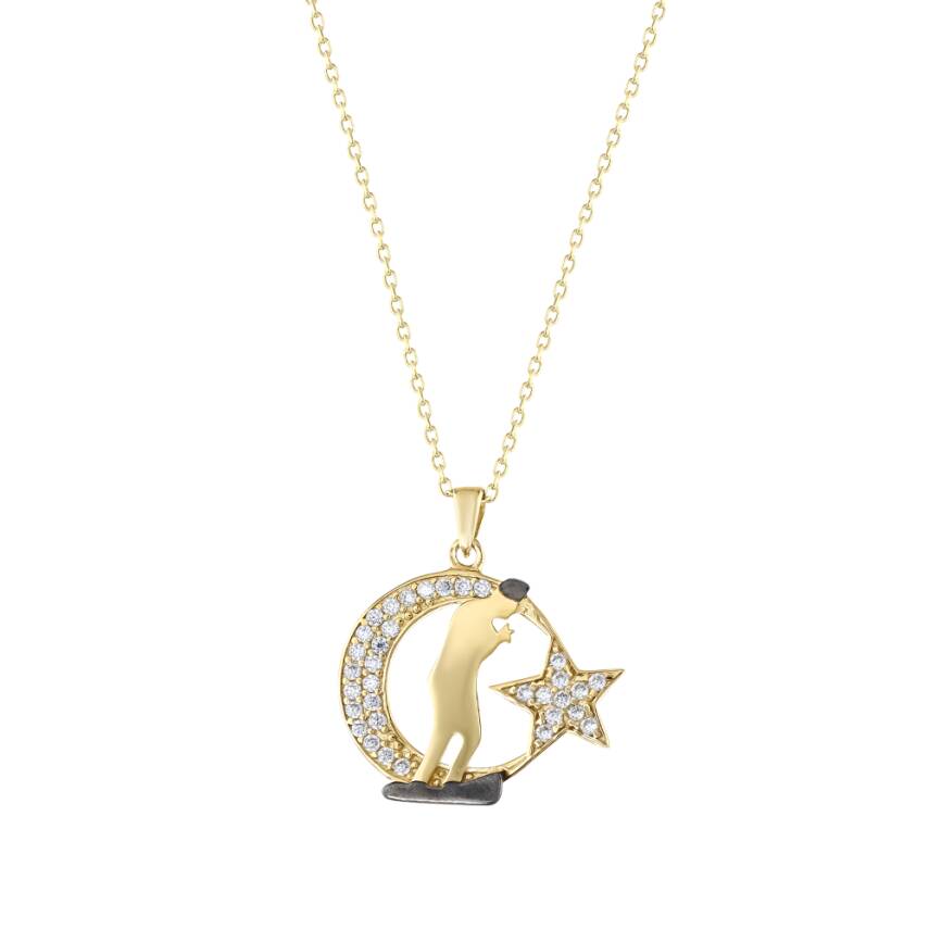 14 Ayar Altın Ay Yıldız Kolye - 1