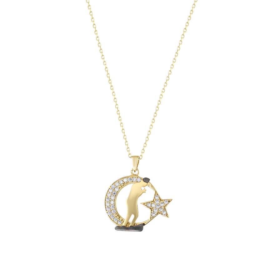 14 Ayar Altın Ay Yıldız Kolye - 3