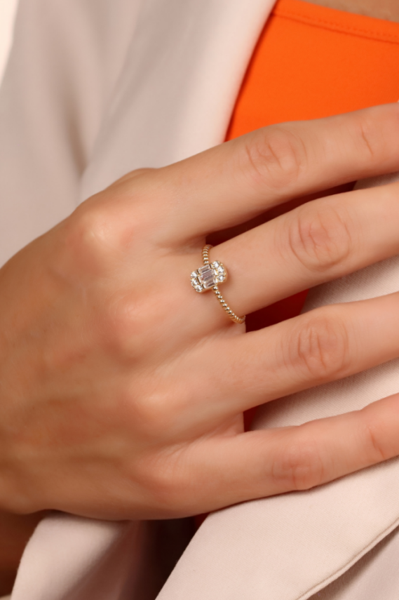 14 Ayar Altın Baget Burgu Yüzük - 2