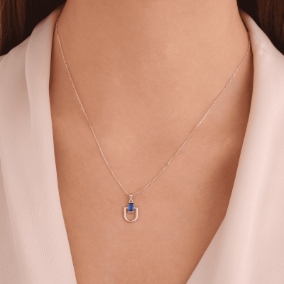 14 Ayar Altın Baget Mavi Kolye - 2