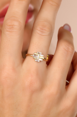 14 Ayar Altın Baget Minimal Yüzük - 2