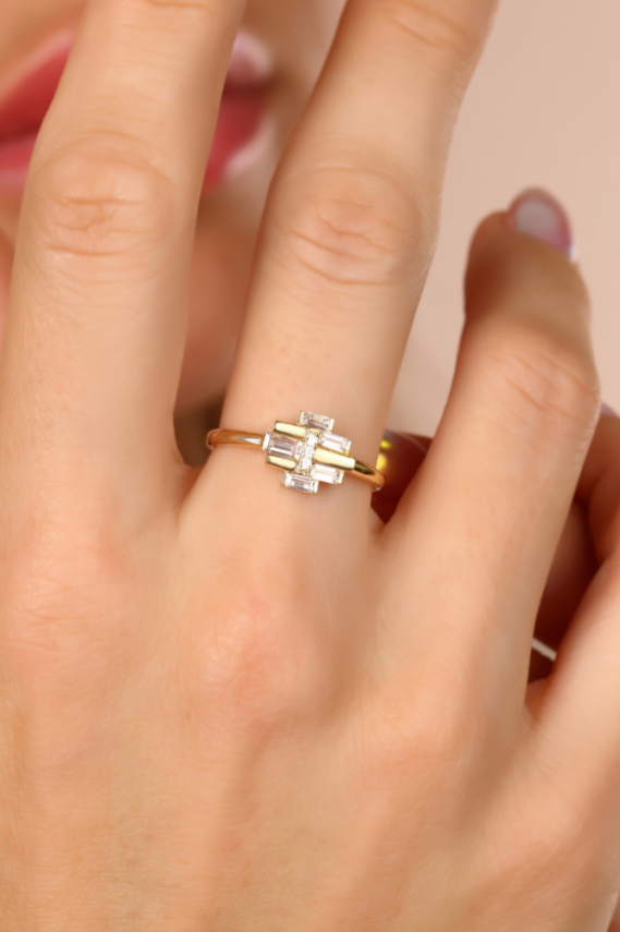 14 Ayar Altın Baget Minimal Yüzük - 2