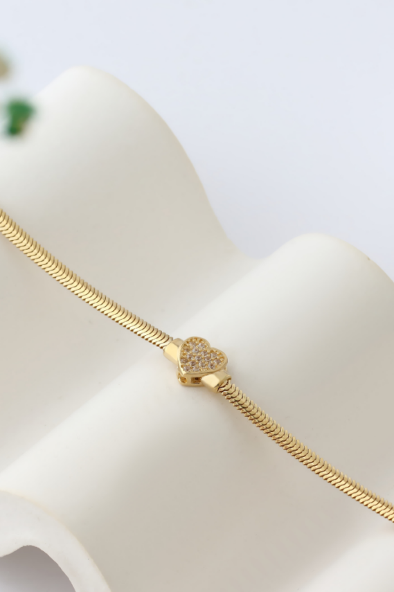 14 Ayar Altın Balık Sırtı Kalpli Taşlı Bileklik - 1