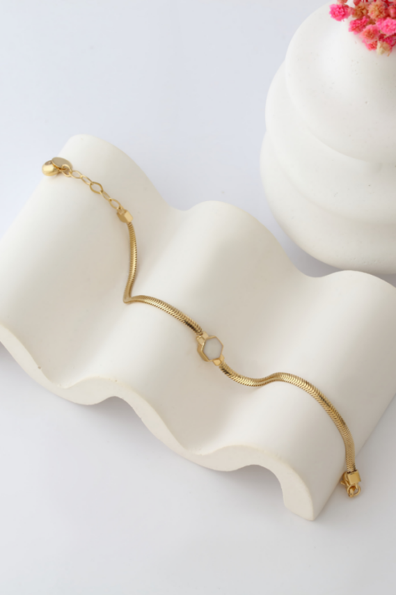 14 Ayar Altın Balık Sırtı Mineli Bileklik - 1