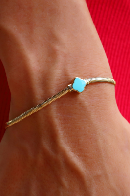 14 Ayar Altın Balık Sırtı Mineli Yonca Bileklik - 2