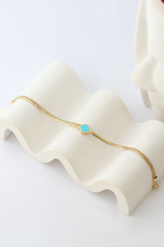 14 Ayar Altın Balık Sırtı Mineli Yonca Bileklik - 1