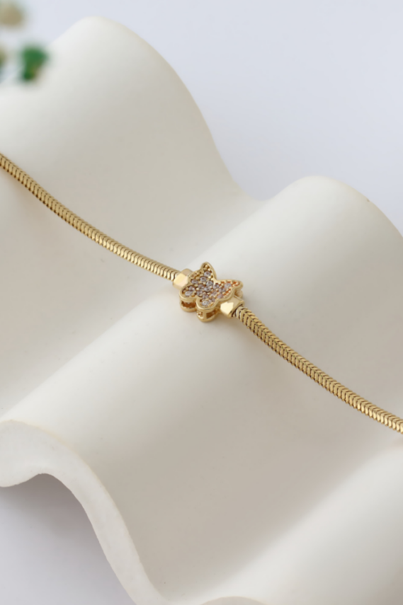 14 Ayar Altın Balık Sırtı Taşlı Kelebekli Bileklik - 1