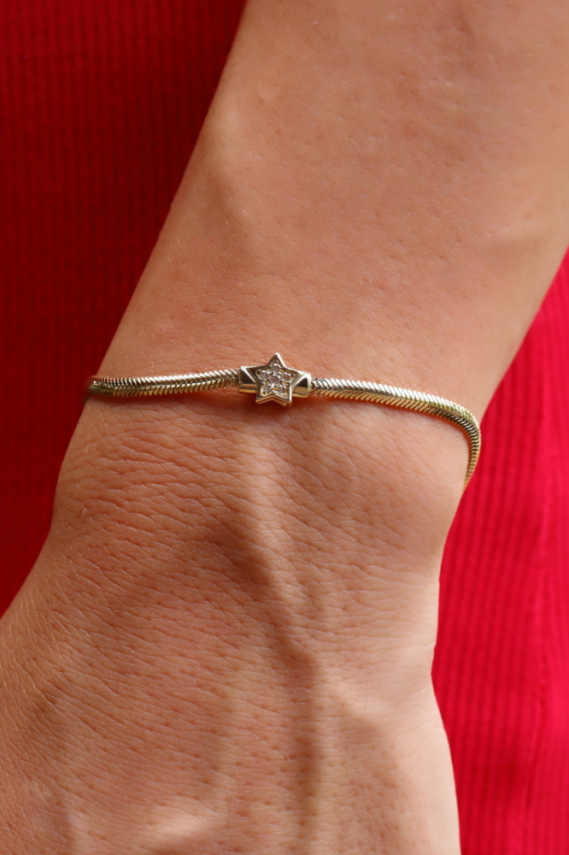 14 Ayar Altın Balık Sırtı Taşlı Yıldız Bileklik - 2