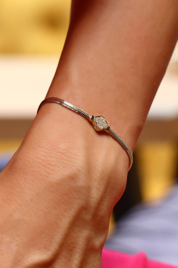 14 Ayar Altın Balık Sırtı Taşlı Yonca Bileklik - 2