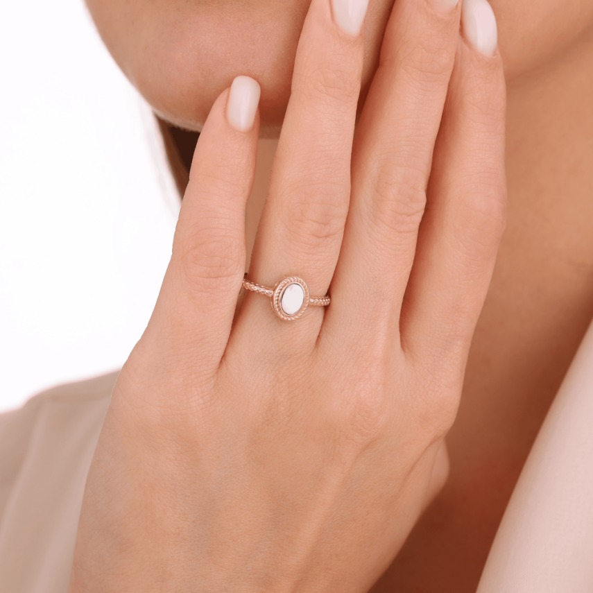 14 Ayar Altın Beyaz Opal Yüzük - 2