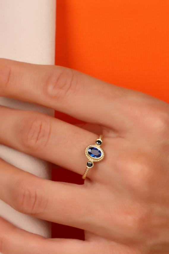 14 Ayar Altın Burgu Opal Taşlı Yüzük - 2