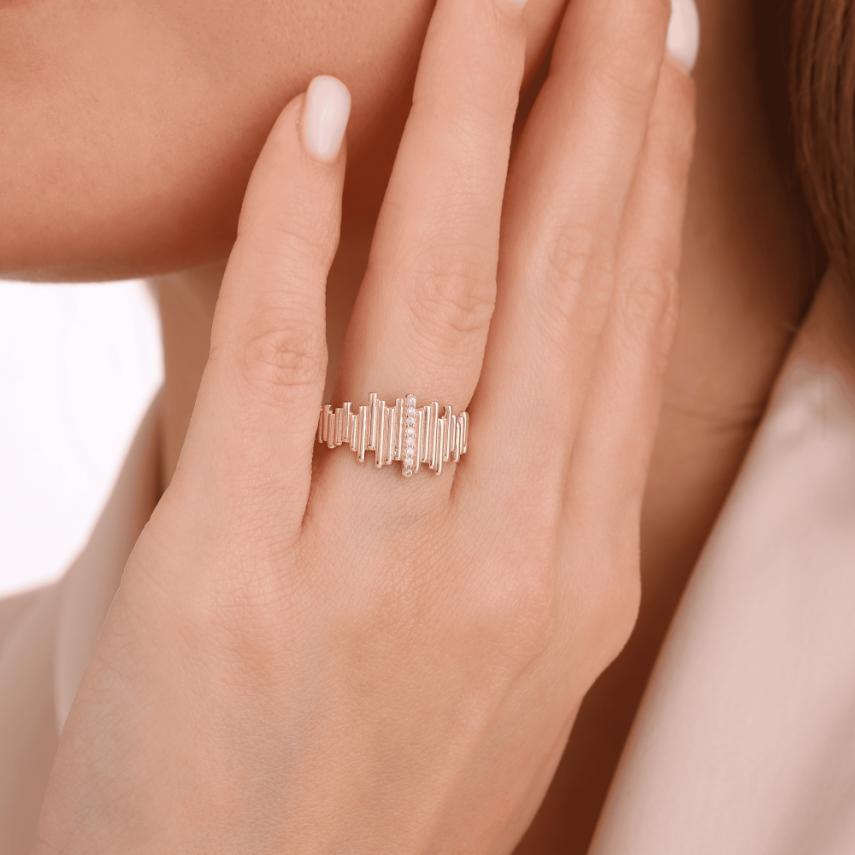 14 Ayar Altın Çubuk Işıltısı Yüzük - 2