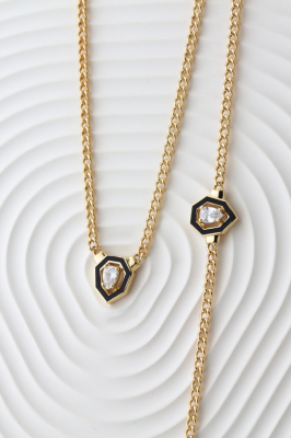 14 Ayar Altın Damla Siyah Mineli İkili Takım