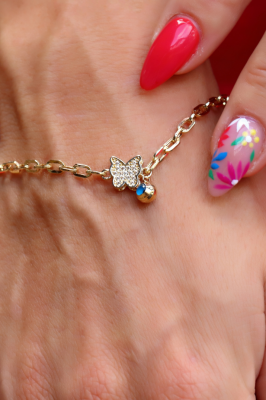 14 Ayar Altın Gözlü Kelebek Bileklik - 2