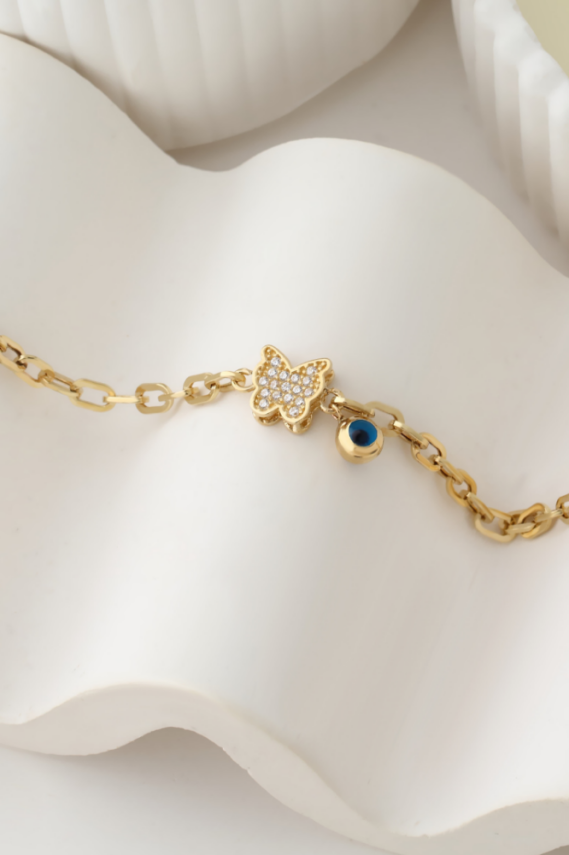14 Ayar Altın Gözlü Kelebek Bileklik - 1