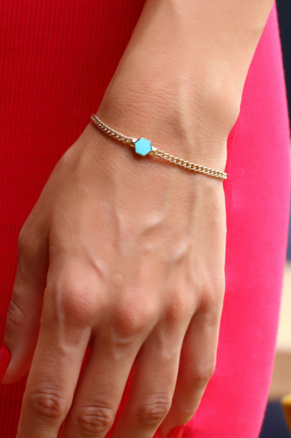 14 Ayar Altın Gurmet Altıgen Mineli Bileklik - 2