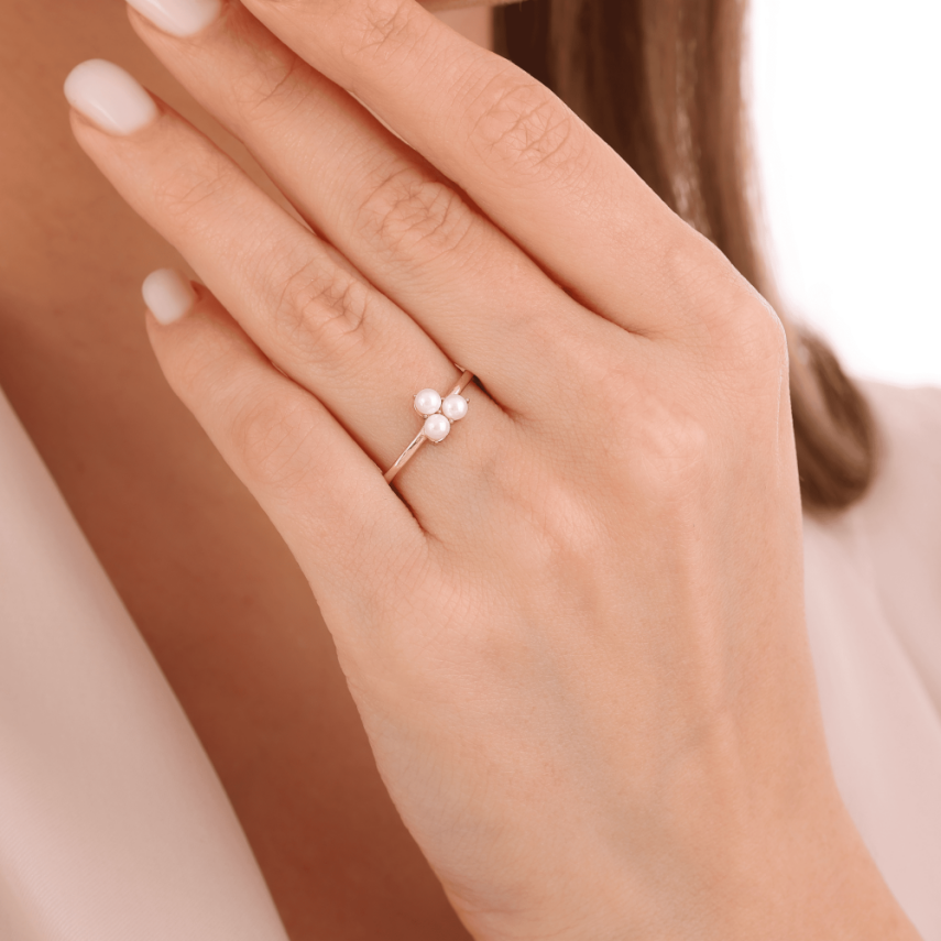 14 Ayar Altın İncili Yüzük - 2