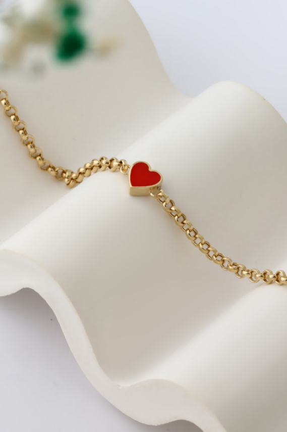14 Ayar Altın Kalpli Mineli Bileklik - 1
