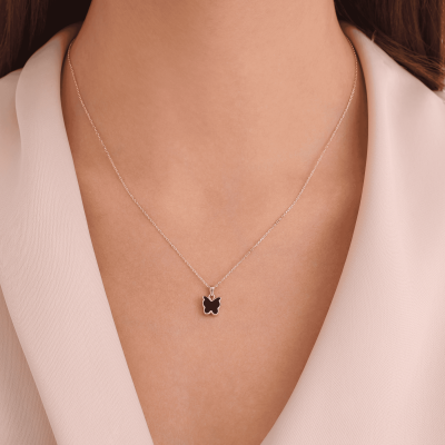 14 Ayar Altın Kelebek Mineli Kolye - 4