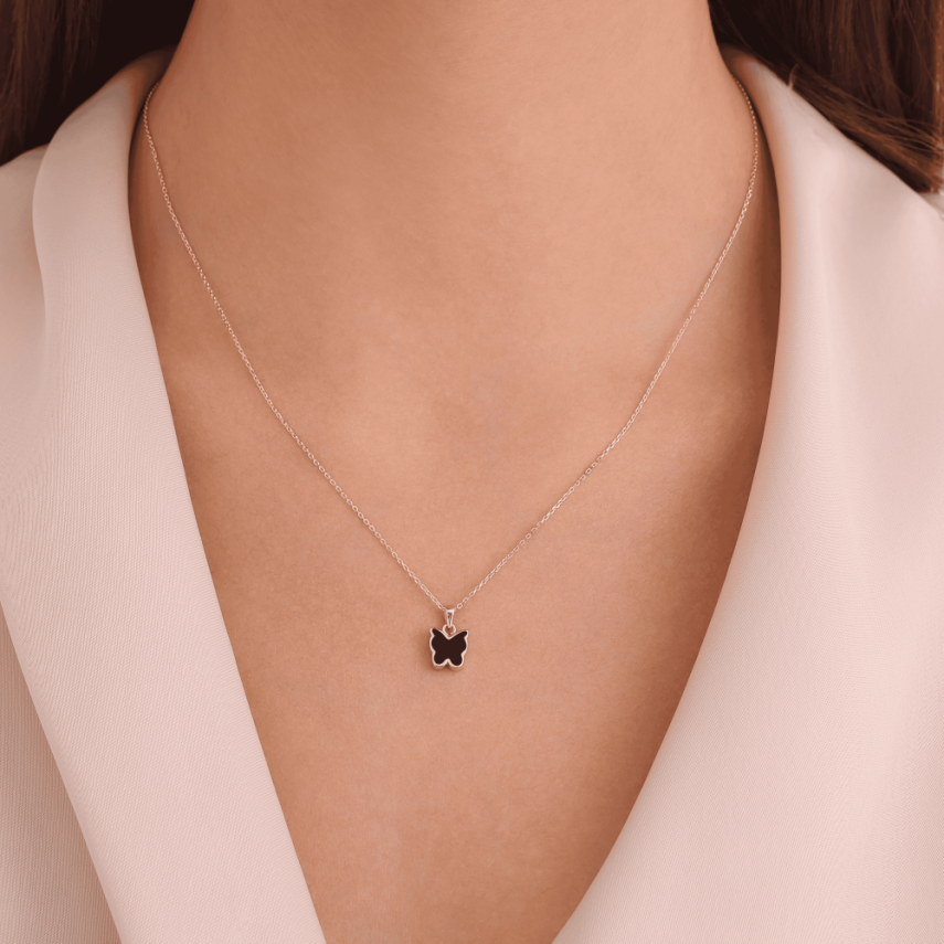 14 Ayar Altın Kelebek Mineli Kolye - 4