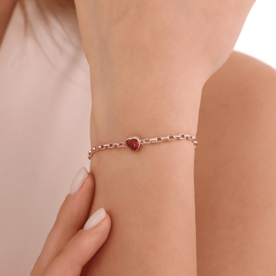 14 Ayar Altın Kırmızı Kalpli Bileklik - 2