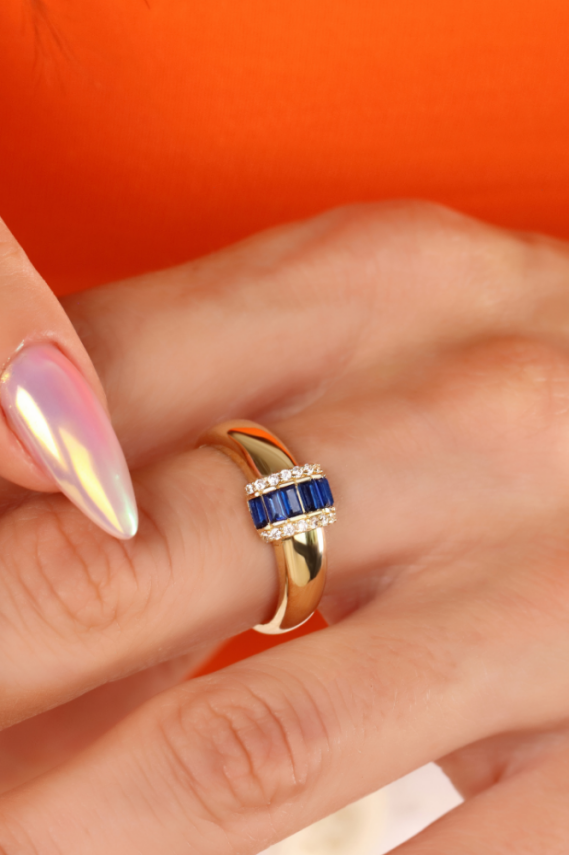 14 Ayar Altın Lacivert Baget Yüzük - 2