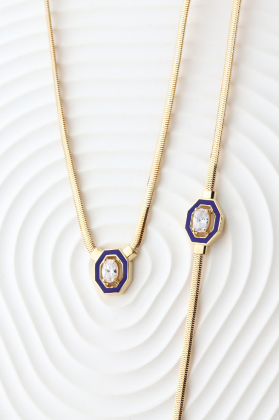 14 Ayar Altın Lacivert Mineli İkili Takım - 1