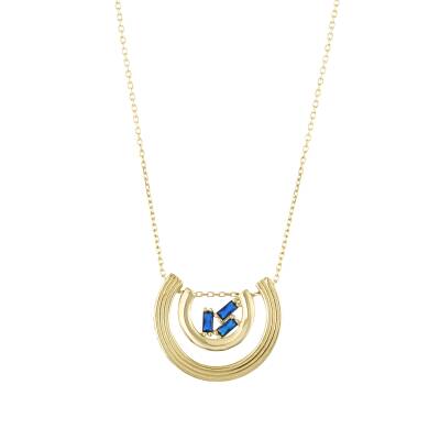 14 Ayar Altın Mavi Aura Kolye