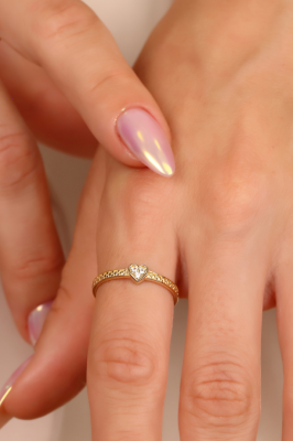 14 Ayar Altın Minimal Kalpli Yüzük - 2