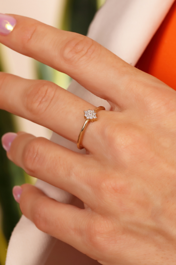 14 Ayar Altın Minimal Taşlı Yüzük - 2