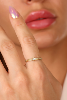 14 Ayar Altın Minimal Yıldız Taşlı Yüzük - 2