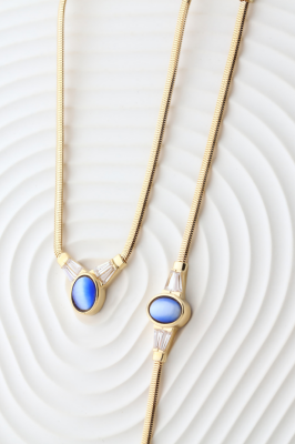 14 Ayar Altın Opal Taşlı Bagetli İkili Takım