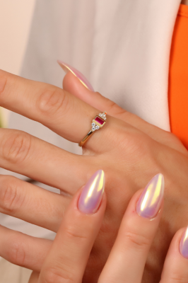 14 Ayar Altın Renkli Baget Yüzük - 2