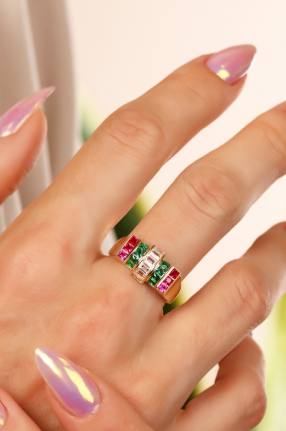 14 Ayar Altın Renkli Sıralı Baget Yüzük - 2