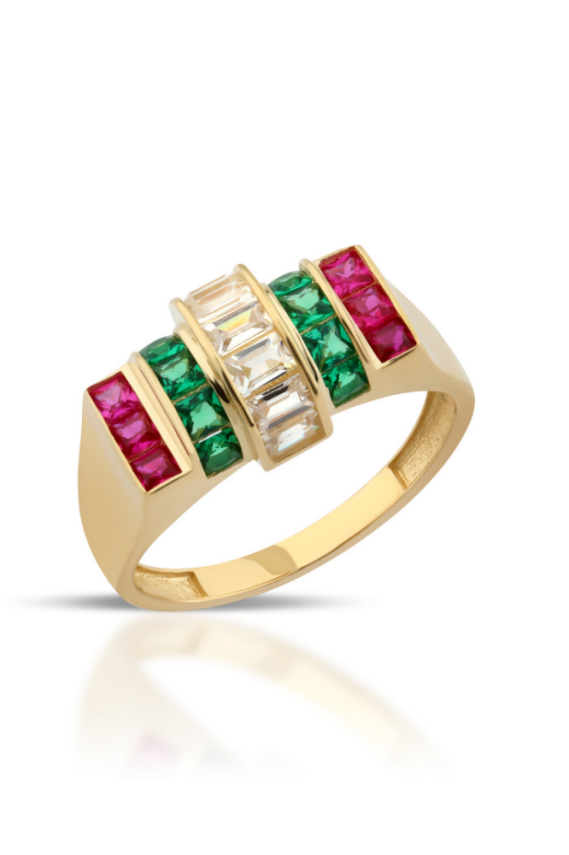 14 Ayar Altın Renkli Sıralı Baget Yüzük - 1