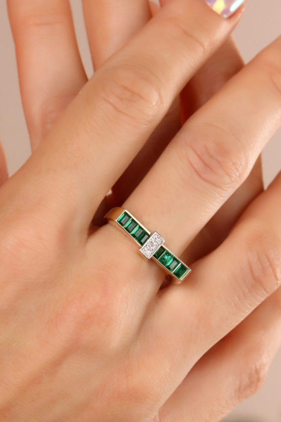 14 Ayar Altın Renkli Taşlı Baget Yüzük - 1