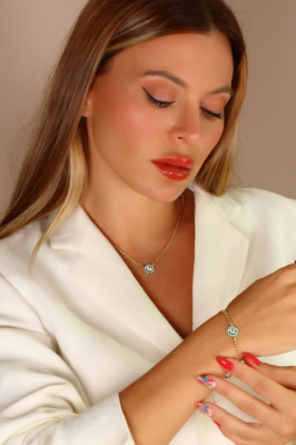 14 Ayar Altın Sekizgen Mineli Taşlı İkili Takım - 2