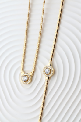 14 Ayar Altın Sekizgen Taşlı İkili Takım