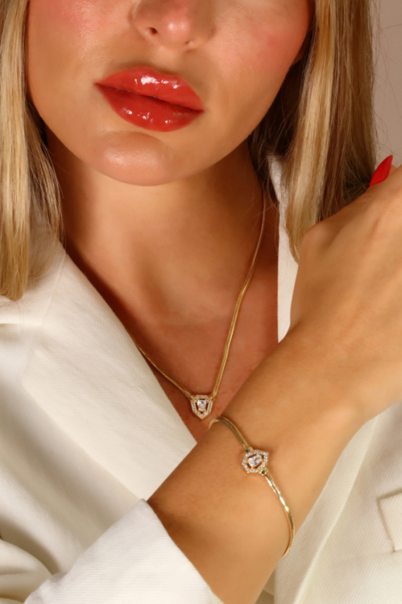 14 Ayar Altın Taşlı Damla İkili Takım - 2