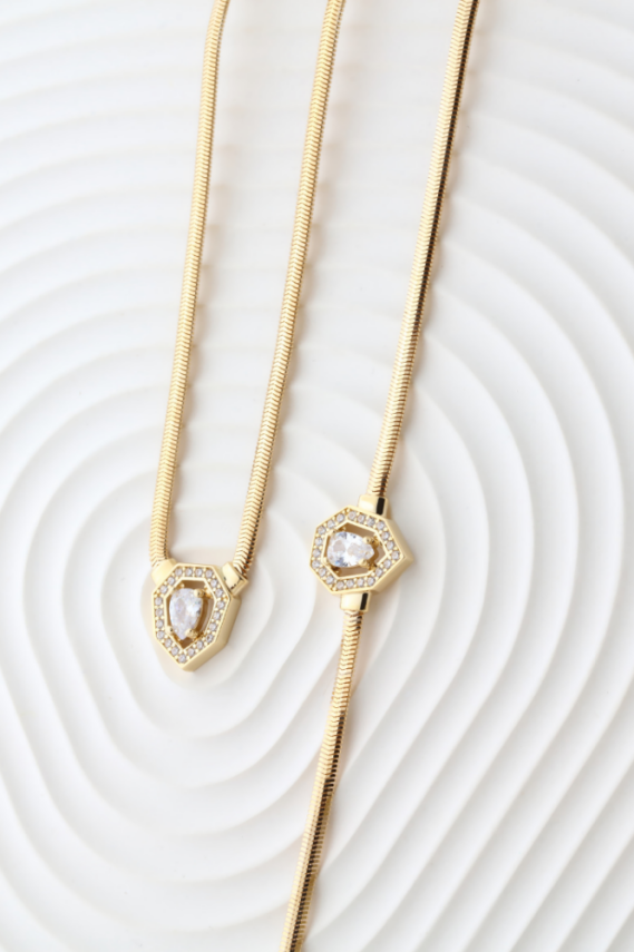 14 Ayar Altın Taşlı Damla İkili Takım - 1