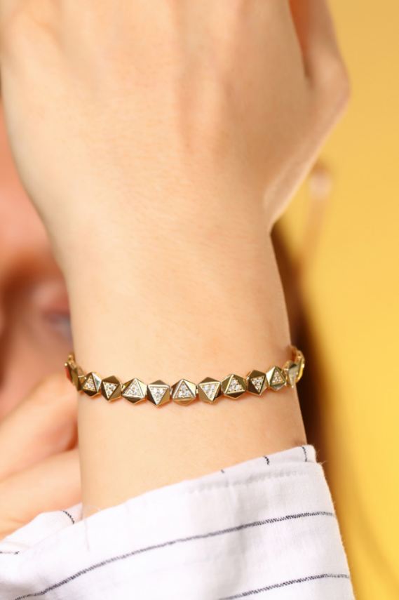 14 Ayar Altın Taşlı Geometrik Bileklik - 1