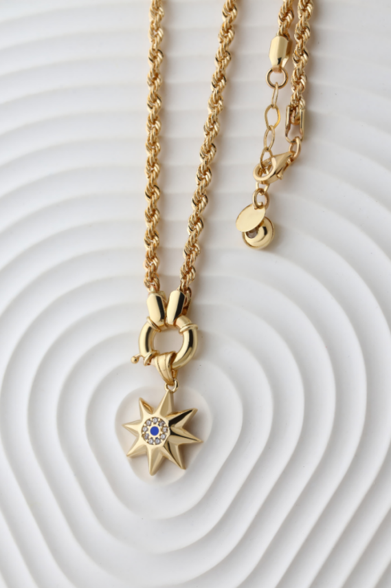 14 Ayar Altın Taşlı Kutup Yıldızı Kolye - 1