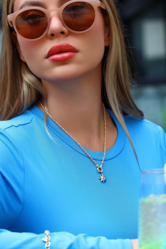 14 Ayar Altın Taşlı Kutup Yıldızı Kolye - 3